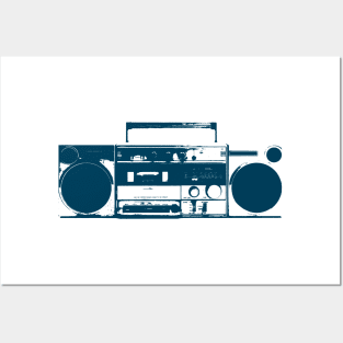 Blue Vintage Boom Box Graphic Posters and Art